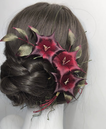 Handmade Ronghua Sylus Datura Hairpin | Love and Deepspace Dark Red Mandala Flower Hairpin