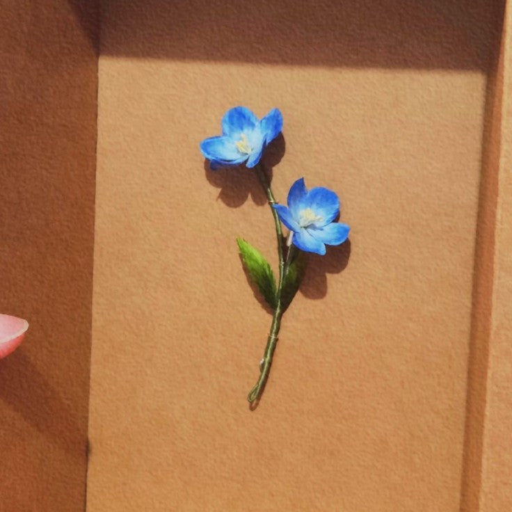 Handmade Ronghua Star Flower Brooch | Blue-White Mulberry Silk Velvet Double Blossom Lapel Pin