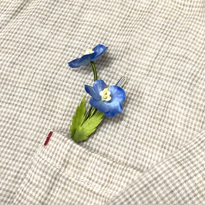 Handmade Ronghua Star Flower Brooch | Blue-White Mulberry Silk Velvet Double Blossom Lapel Pin