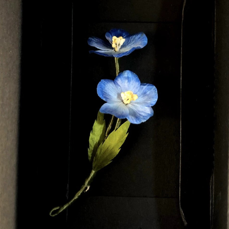 Handmade Ronghua Star Flower Brooch | Blue-White Mulberry Silk Velvet Double Blossom Lapel Pin