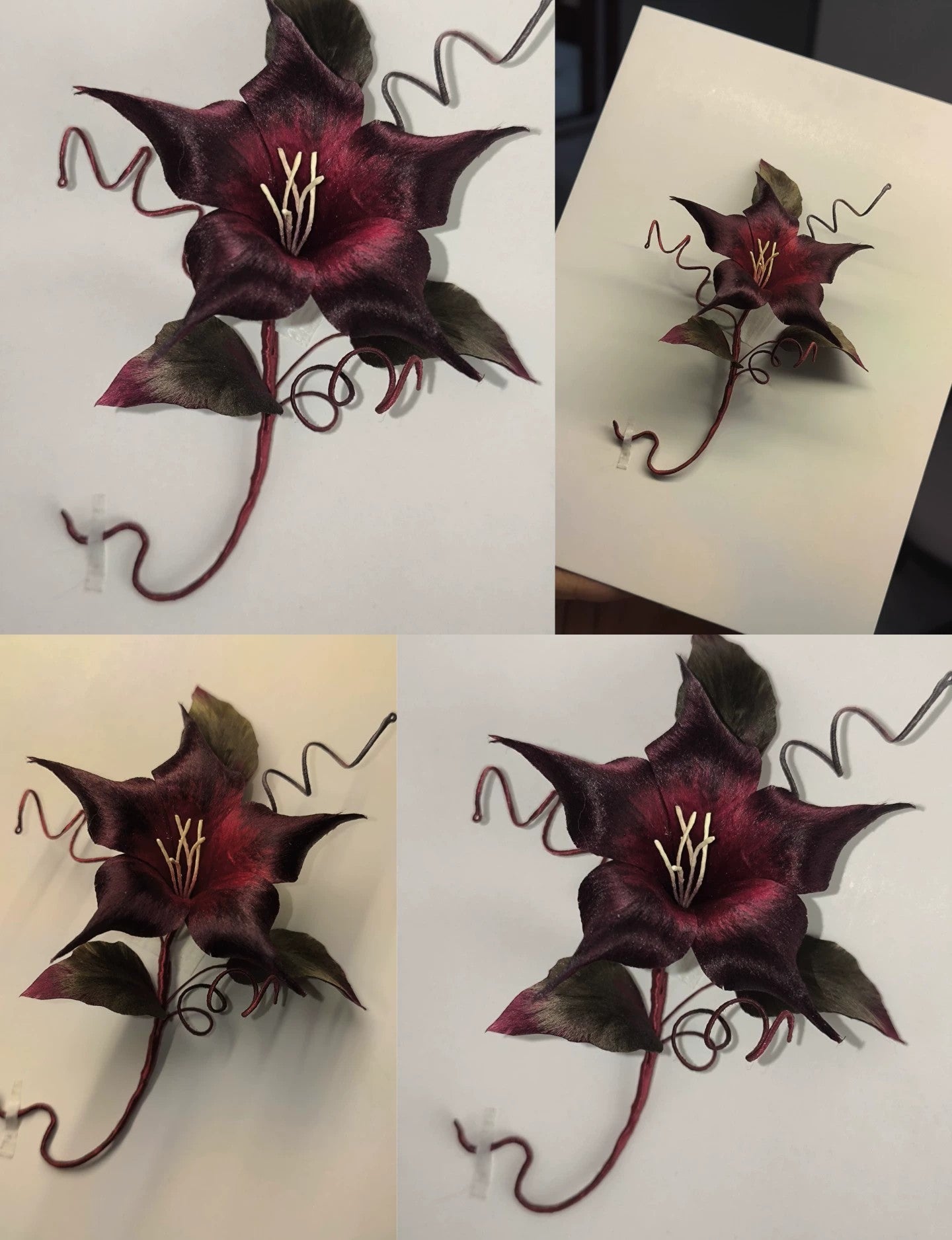 Handmade Ronghua Black-Red Datura Brooch | Large Mulberry Silk Velvet Mandala Flower Pin