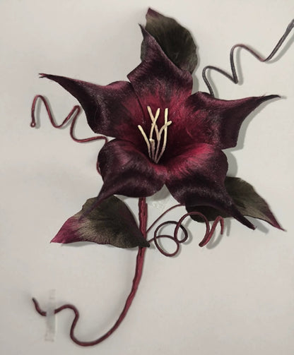 Handmade Ronghua large black-red datura brooch – mulberry silk velvet mandala flower pin