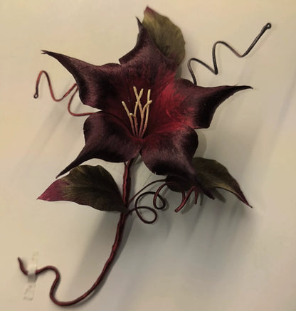 Handmade Ronghua Black-Red Datura Brooch | Large Mulberry Silk Velvet Mandala Flower Pin