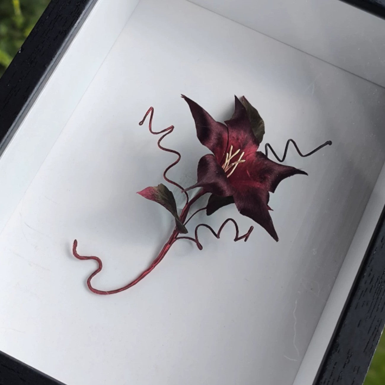 Handmade Ronghua Black-Red Datura Brooch | Large Mulberry Silk Velvet Mandala Flower Pin