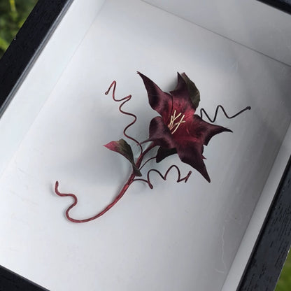 Handmade Ronghua Black-Red Datura Brooch | Large Mulberry Silk Velvet Mandala Flower Pin