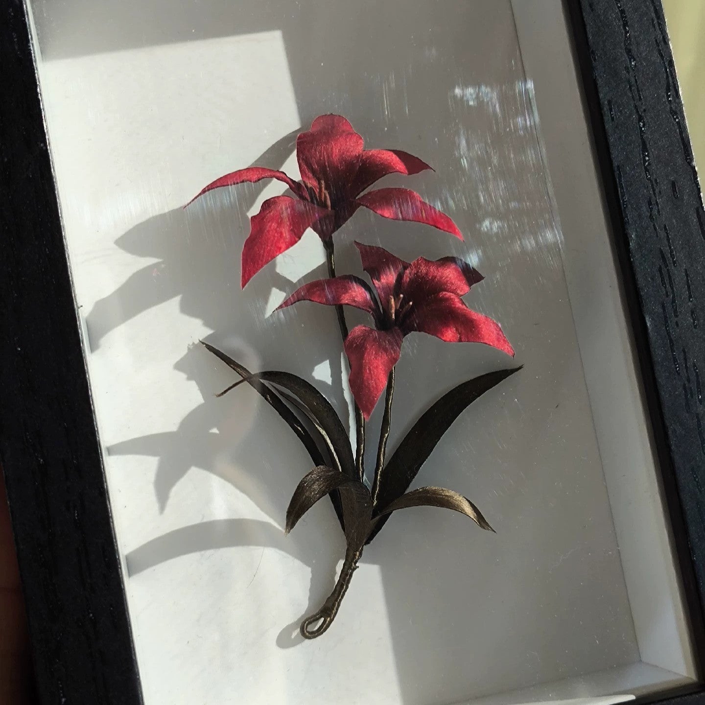 Handmade Ronghua deep red lily hairpin – mulberry silk velvet double flower hair ornament