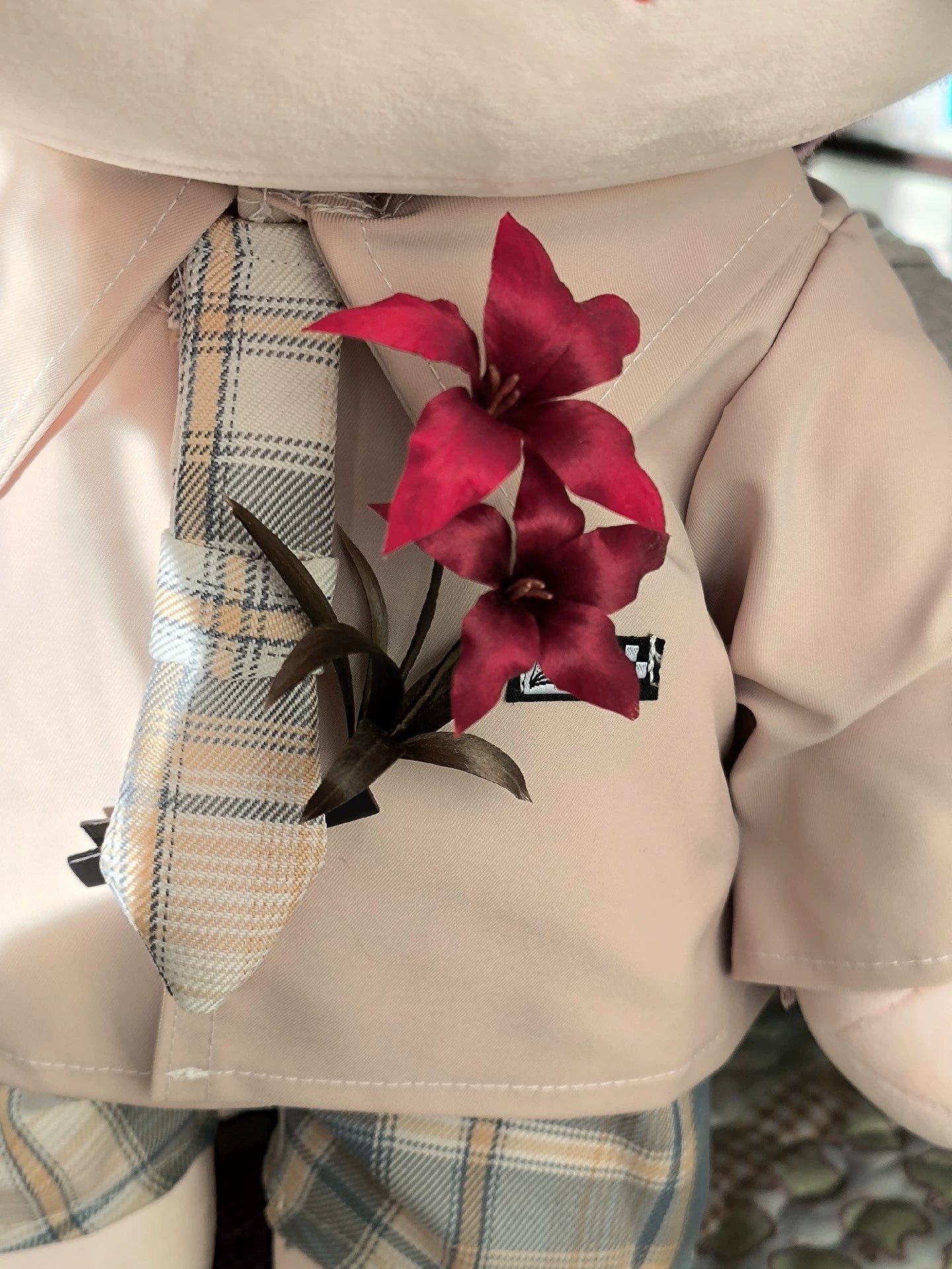 Handmade Ronghua Red Lily Hairpin | Deep Red Mulberry Silk Velvet Double Flower Hair Ornament