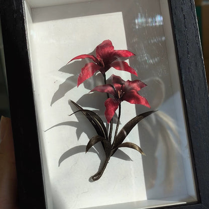 Handmade Ronghua Red Lily Hairpin | Deep Red Mulberry Silk Velvet Double Flower Hair Ornament