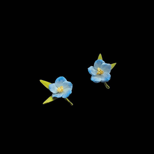 Handmade Ronghua Star Flower Stud Earrings | Light Blue Mulberry Silk Velvet Tiny Blossom Earrings
