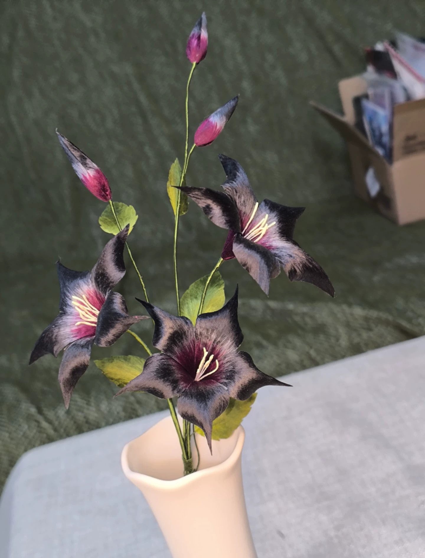 Handmade Ronghua Black-Red Datura Flower Bouquet | Mulberry Silk Velvet Triple Mandala Flower Cluster