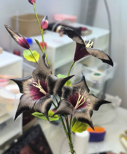 Handmade Ronghua Black-Red Datura Flower Bouquet | Mulberry Silk Velvet Triple Mandala Flower Cluster