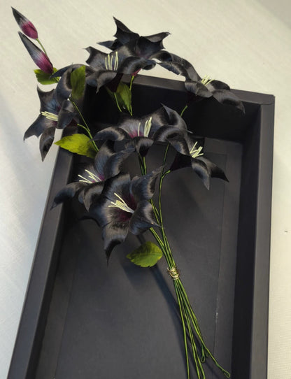 Handmade Ronghua Black-Red Datura Flower Bouquet | Mulberry Silk Velvet Triple Mandala Flower Cluster