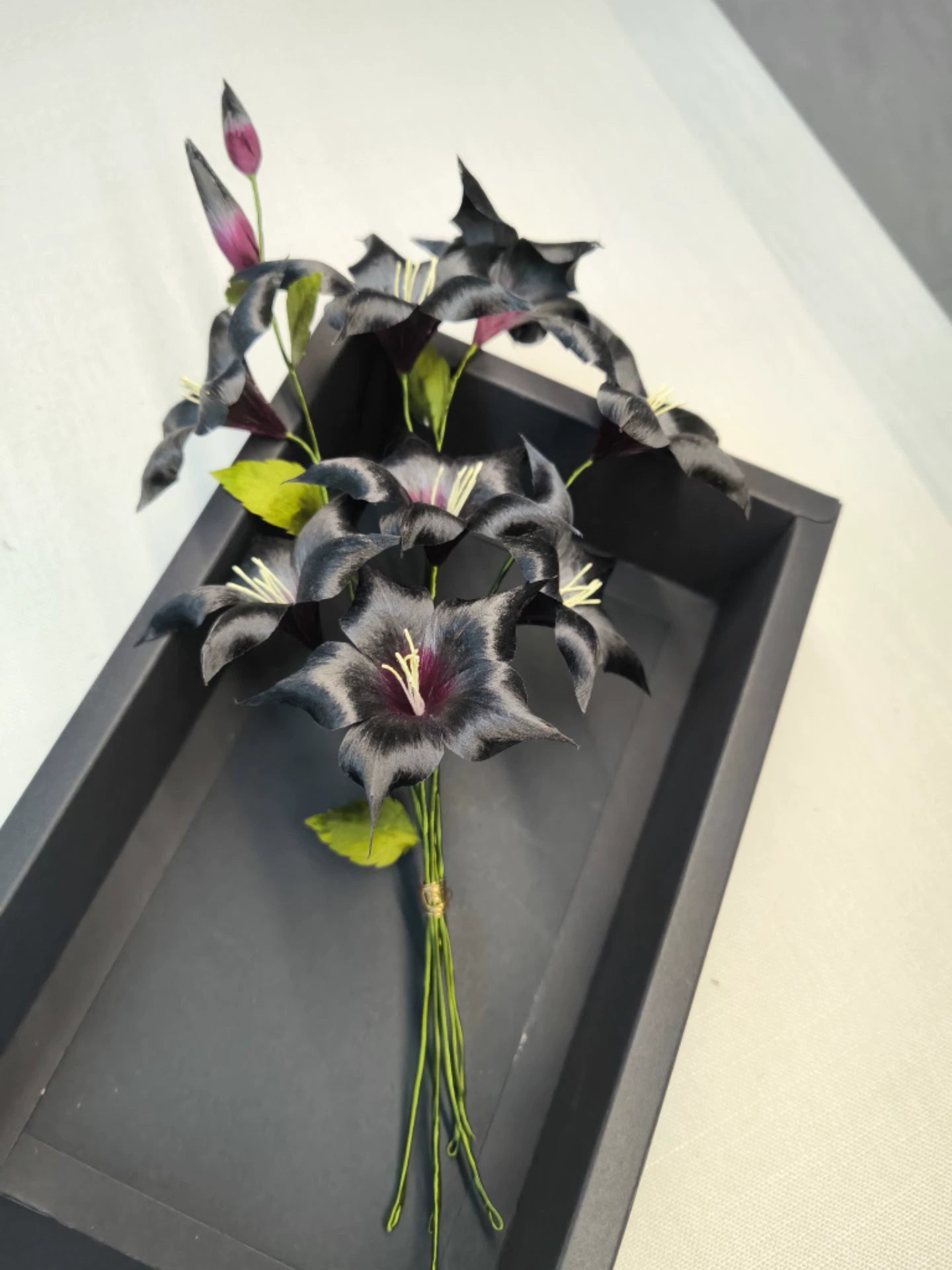 Handmade Ronghua Black-Red Datura Flower Bouquet | Mulberry Silk Velvet Triple Mandala Flower Cluster