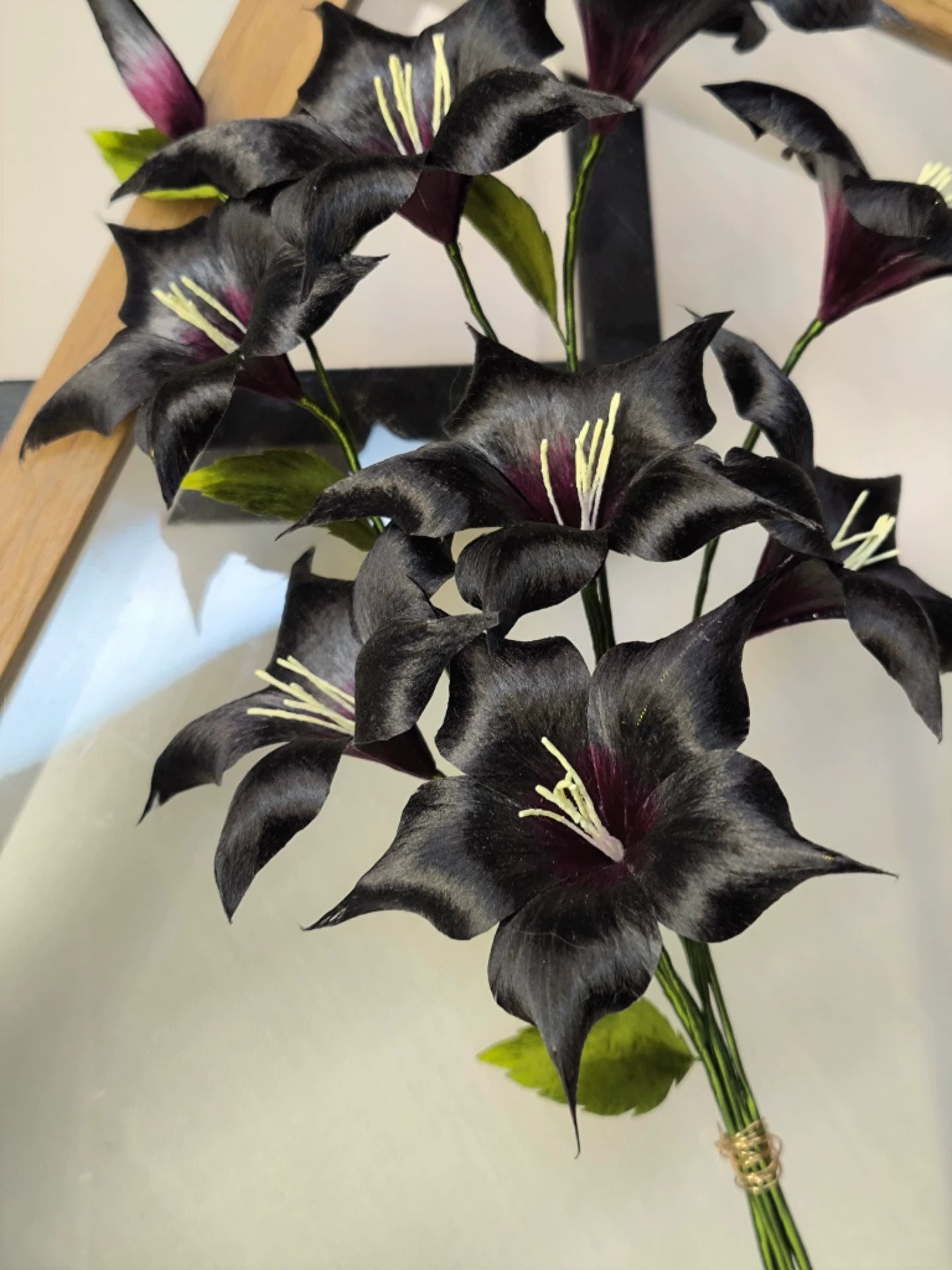 Handmade Ronghua Black-Red Datura Flower Bouquet | Mulberry Silk Velvet Triple Mandala Flower Cluster