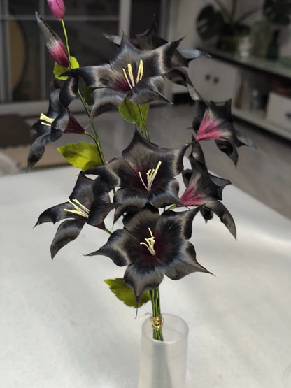 Handmade Ronghua Black-Red Datura Flower Bouquet | Mulberry Silk Velvet Triple Mandala Flower Cluster