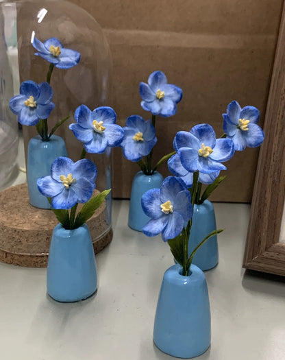 Handmade Ronghua Star Flower Mini Vase | Blue Mulberry Silk Velvet Floral Desk Ornament