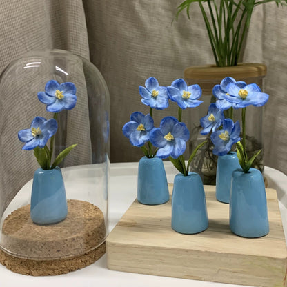 Handmade Ronghua Star Flower Mini Vase | Blue Mulberry Silk Velvet Floral Desk Ornament