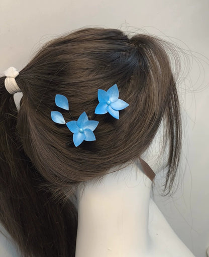 Handmade Ronghua Blue-White Double Flower Hairpin | Mulberry Silk Velvet Blossom Hair Accessory