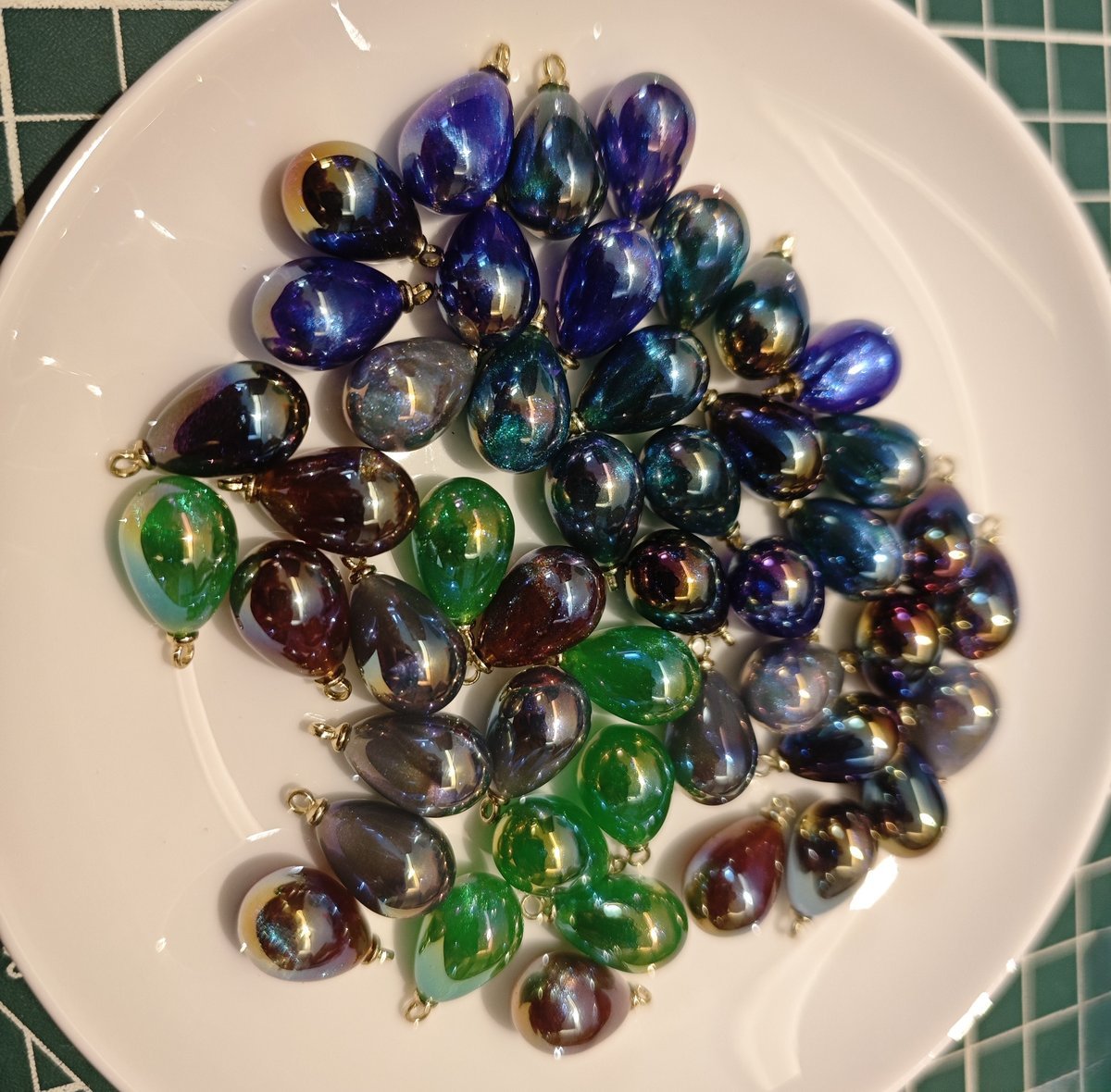 5 Pieces HB010  Iridescent Galaxy Teardrop Charms – High-Quality ABS Pendants for DIY Jewelry, Ronghua & Chanhua Crafts