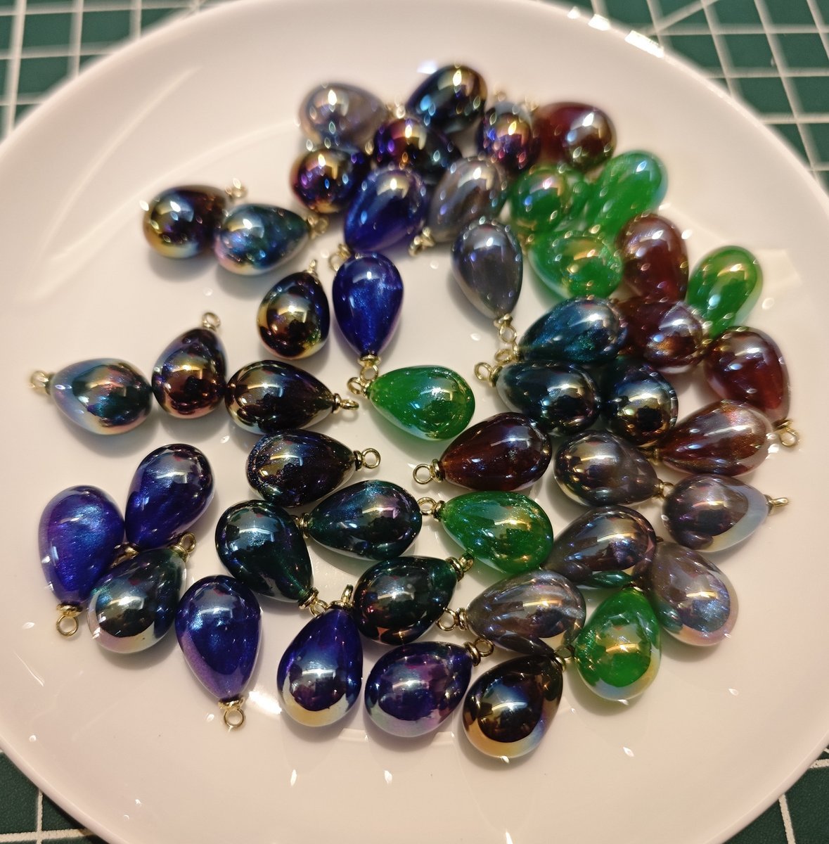 5 Pieces HB010  Iridescent Galaxy Teardrop Charms – High-Quality ABS Pendants for DIY Jewelry, Ronghua & Chanhua Crafts