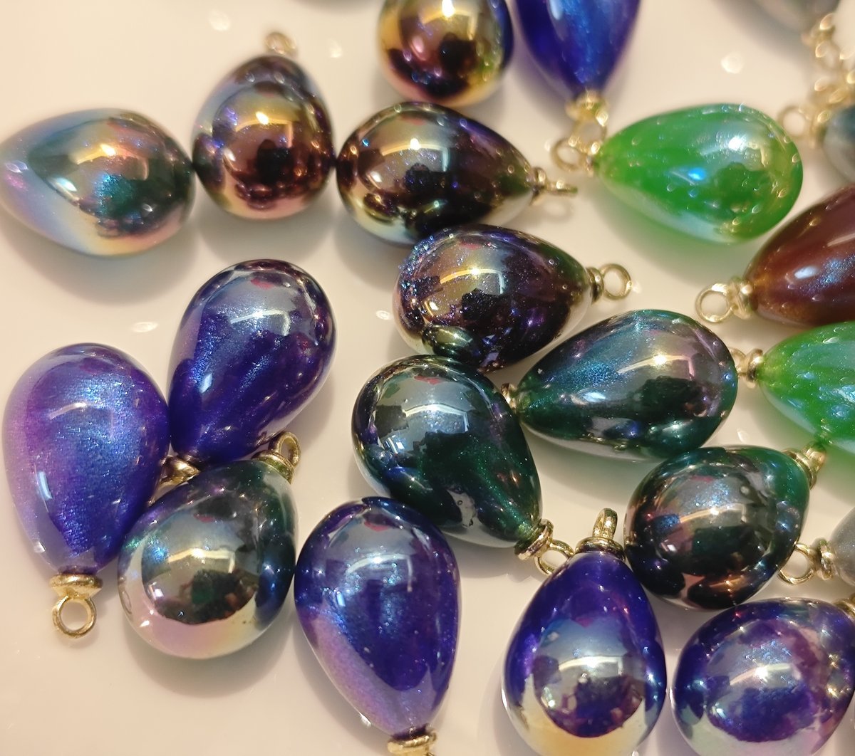 5 Pieces HB010  Iridescent Galaxy Teardrop Charms – High-Quality ABS Pendants for DIY Jewelry, Ronghua & Chanhua Crafts