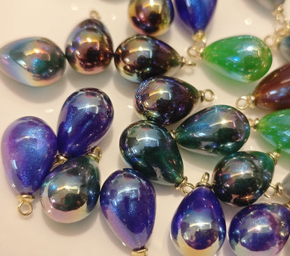 5 Pieces HB010  Iridescent Galaxy Teardrop Charms – High-Quality ABS Pendants for DIY Jewelry, Ronghua & Chanhua Crafts