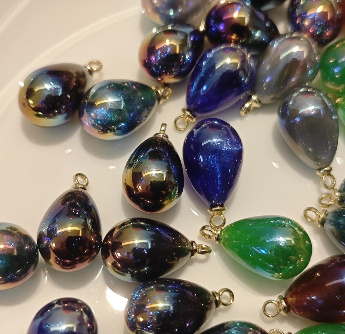 5 Pieces HB010  Iridescent Galaxy Teardrop Charms – High-Quality ABS Pendants for DIY Jewelry, Ronghua & Chanhua Crafts