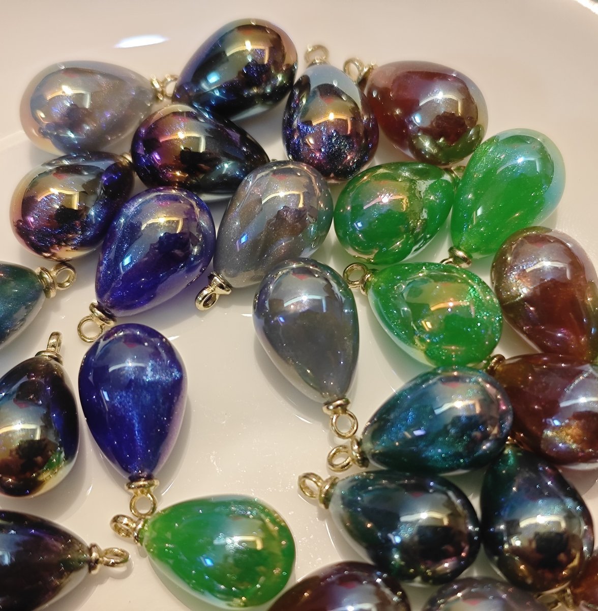 5 Pieces HB010  Iridescent Galaxy Teardrop Charms – High-Quality ABS Pendants for DIY Jewelry, Ronghua & Chanhua Crafts