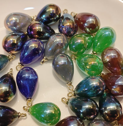 5 Pieces HB010  Iridescent Galaxy Teardrop Charms – High-Quality ABS Pendants for DIY Jewelry, Ronghua & Chanhua Crafts