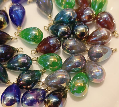 5 Pieces HB010  Iridescent Galaxy Teardrop Charms – High-Quality ABS Pendants for DIY Jewelry, Ronghua & Chanhua Crafts
