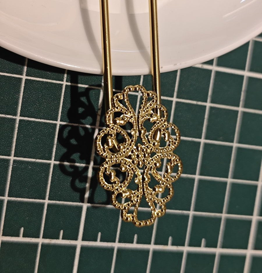 Copper Hair Stick - Floral Filigree Design(椭圆款)