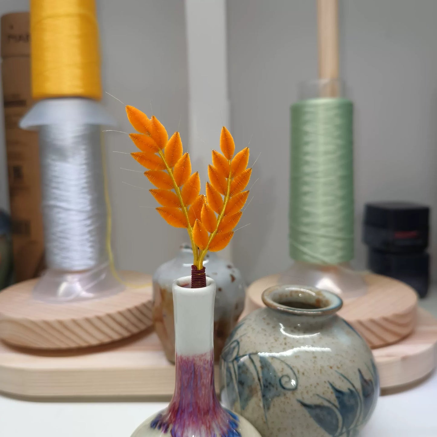 Handmade Ronghua Wheat Ear Brooch - Natural Mulberry Silk Brooch