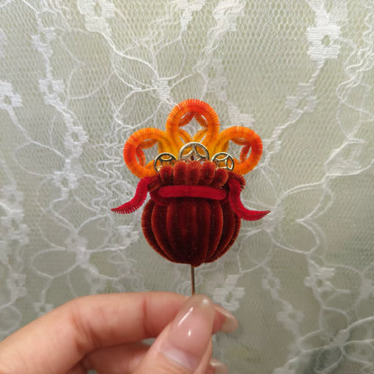 Handmade Ronghua Money Bag Brooch - Natural Mulberry Silk Velvet Pin