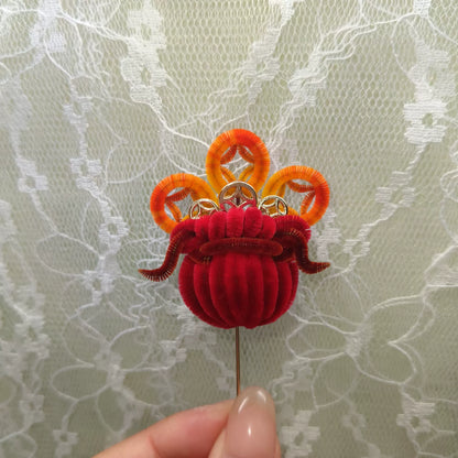 Handmade Ronghua Money Bag Brooch - Natural Mulberry Silk Velvet Pin