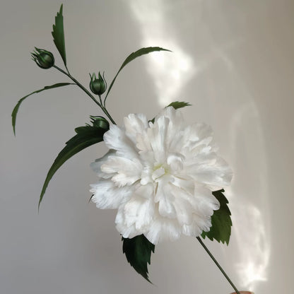 Handmade Ronghua Hibiscus Flower Display - Natural Mulberry Silk Velvet