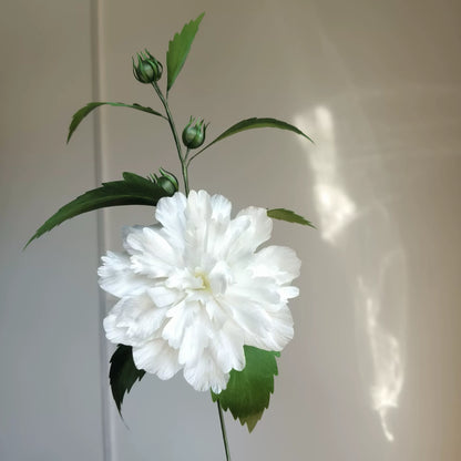 Handmade Ronghua Hibiscus Flower Display - Natural Mulberry Silk Velvet