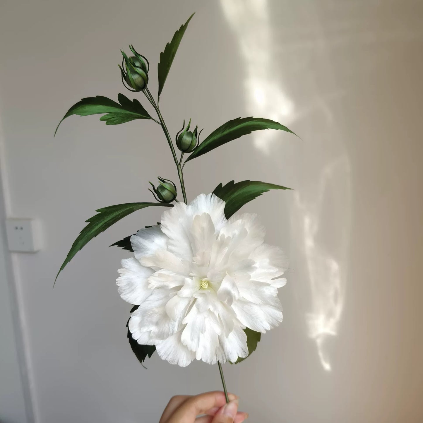 Handmade Ronghua Hibiscus Flower Display - Natural Mulberry Silk Velvet