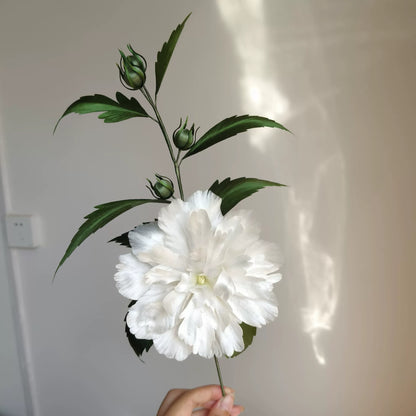 Handmade Ronghua Hibiscus Flower Display - Natural Mulberry Silk Velvet