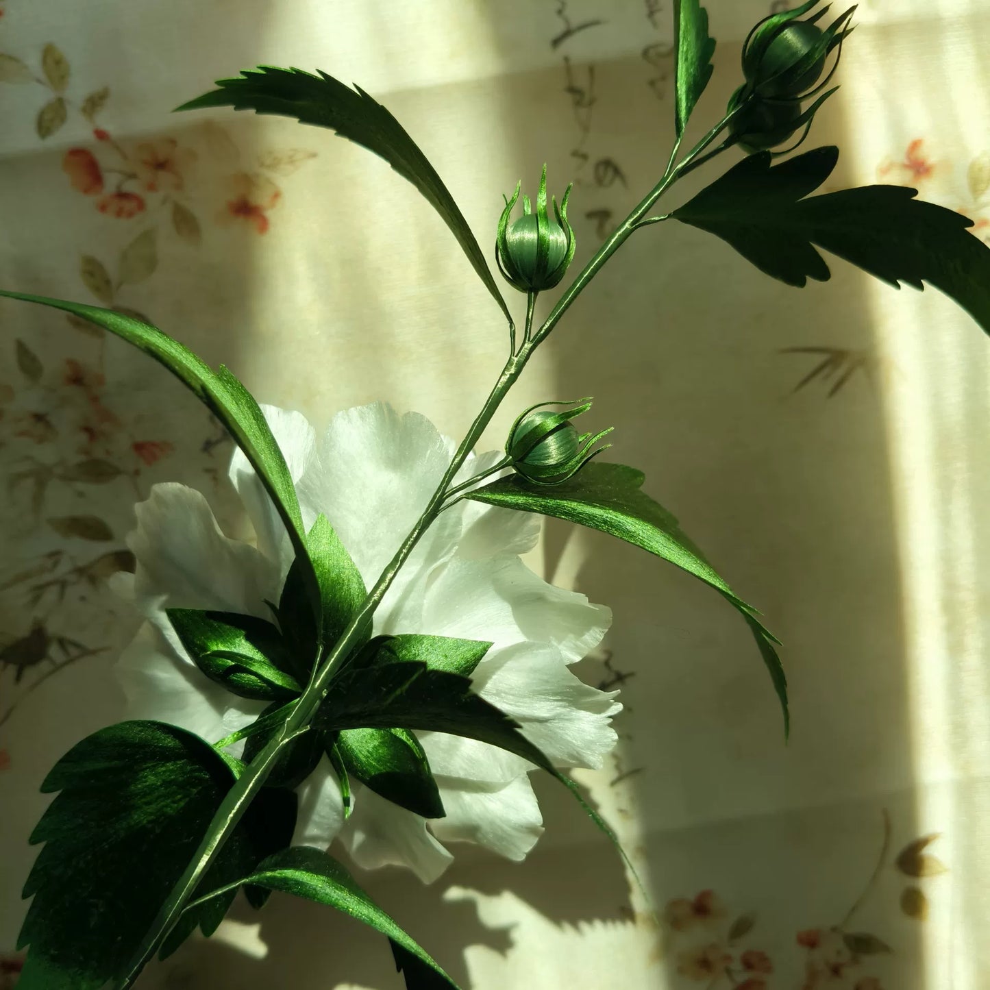 Handmade Ronghua Hibiscus Flower Display - Natural Mulberry Silk Velvet