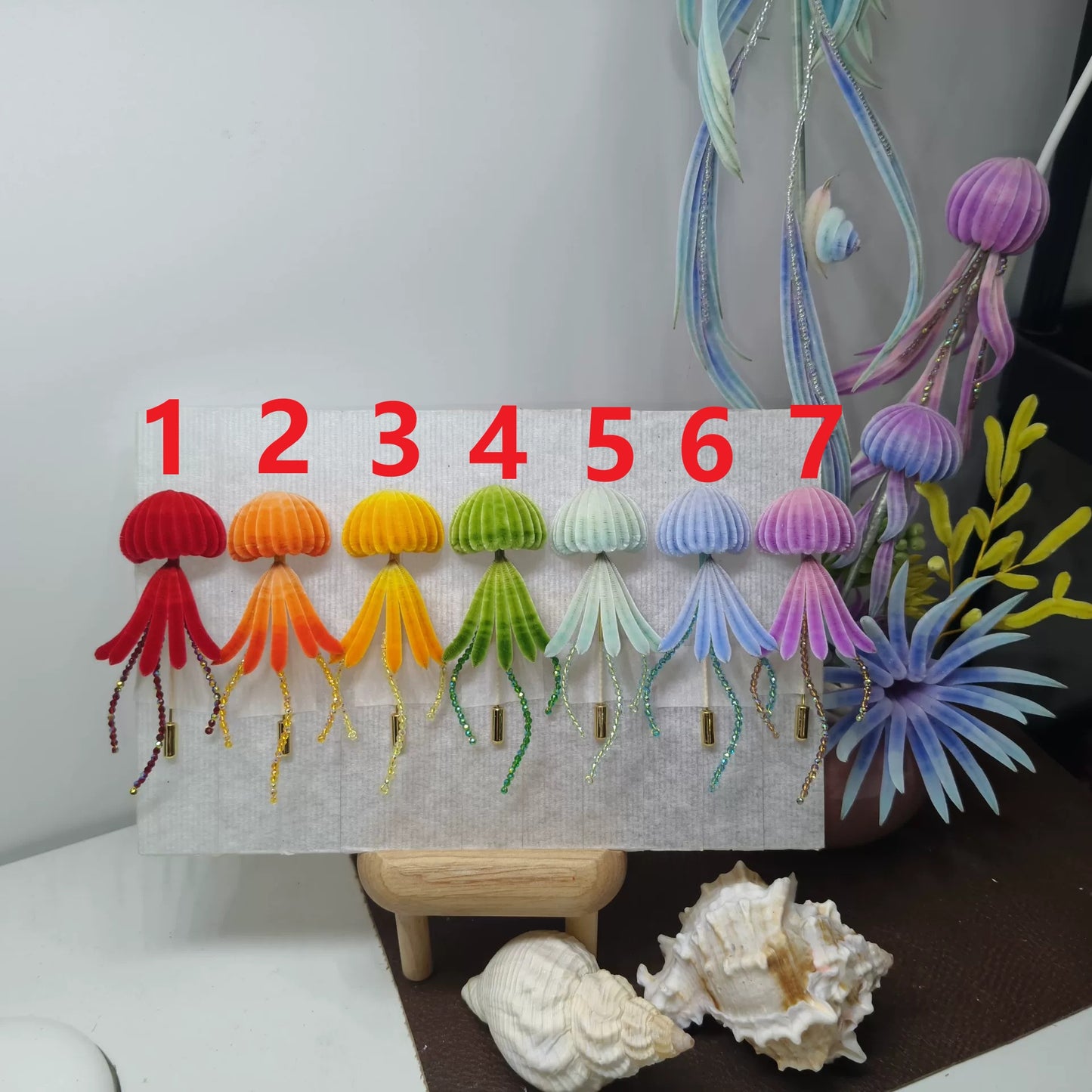 Handmade Ronghua Jellyfish Brooch - Rainbow Velvet Silk Pin