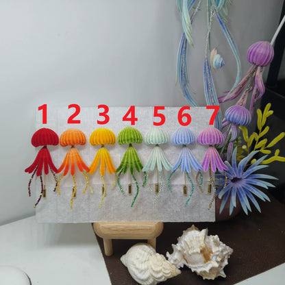 Handmade Ronghua Jellyfish Brooch - Rainbow Velvet Silk Pin