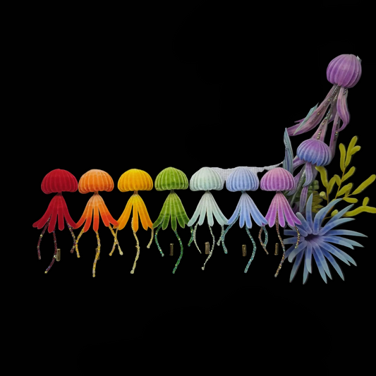 Handmade Ronghua Jellyfish Brooch - Rainbow Velvet Silk Pin