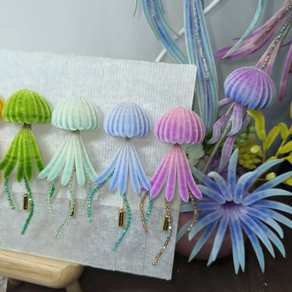 Handmade Ronghua Jellyfish Brooch - Rainbow Velvet Silk Pin