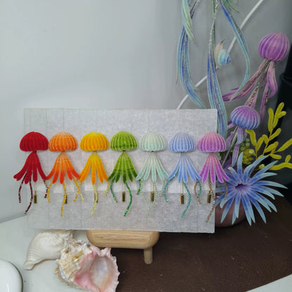 Handmade Ronghua Jellyfish Brooch - Rainbow Velvet Silk Pin