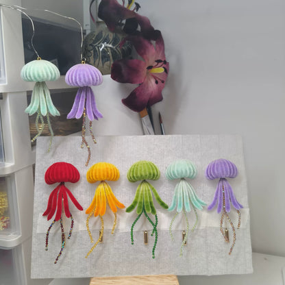 Handmade Ronghua Jellyfish Brooch - Rainbow Velvet Silk Pin