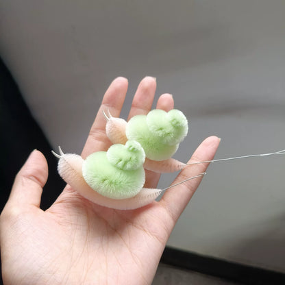 Handmade Ronghua large snail ornament in mint green velvet – natural mulberry silk Chinese velvet flower display piece with fluffy shell