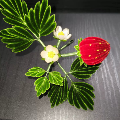 Handmade Ronghua Strawberry Hair Pin - Natural Mulberry Silk