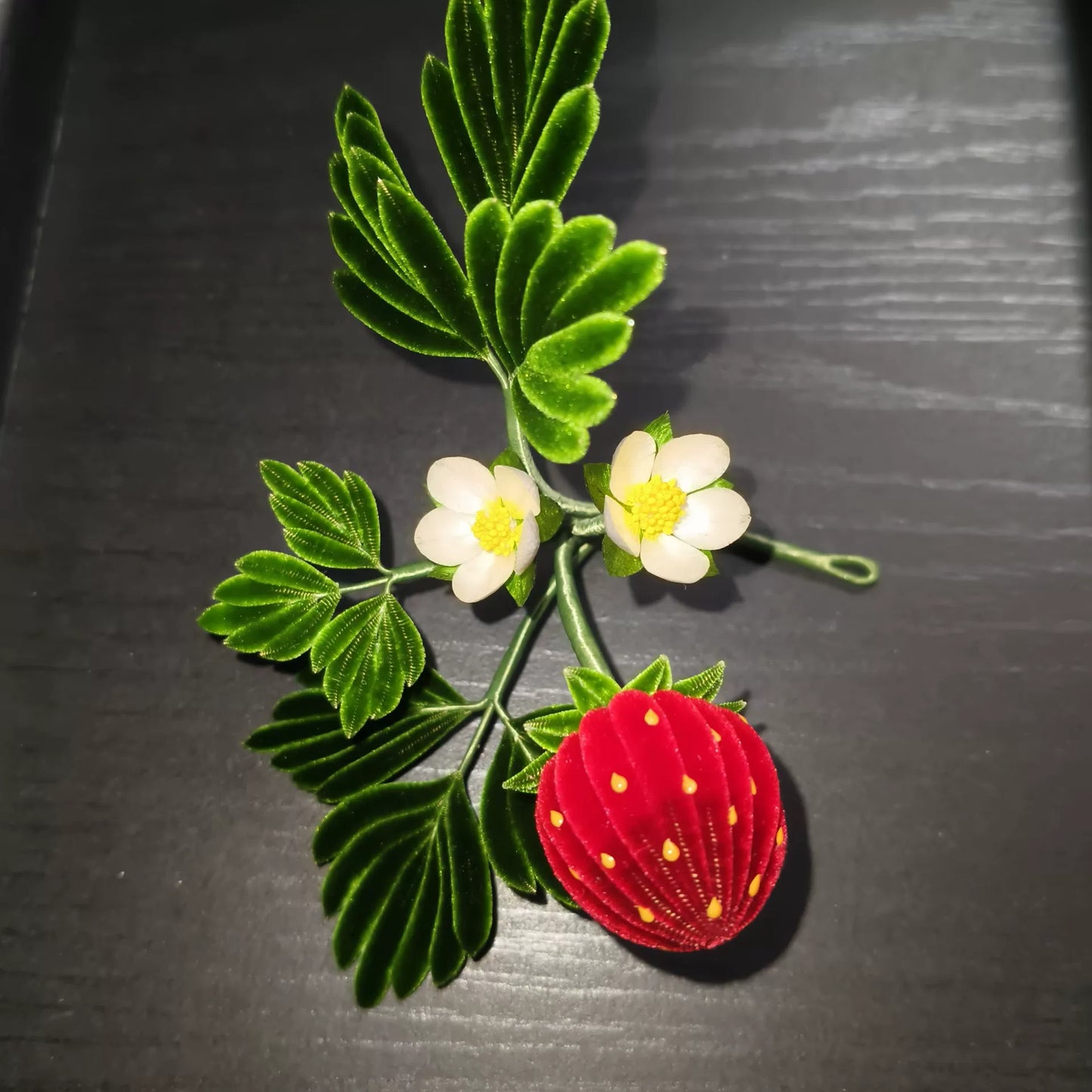 Handmade Ronghua Strawberry Hair Pin - Natural Mulberry Silk