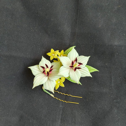 Handmade Ronghua Lily Hair Pin - Natural Mulberry Silk Velvet Flower