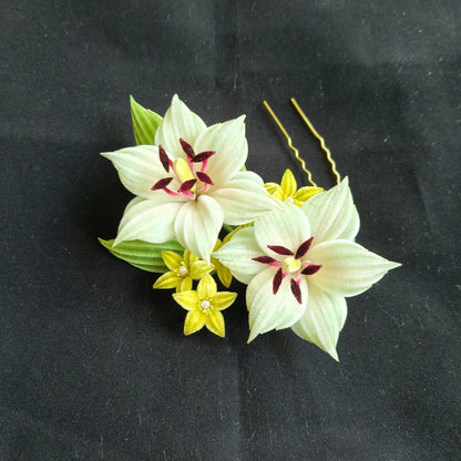 Handmade Ronghua Lily Hair Pin - Natural Mulberry Silk Velvet Flower